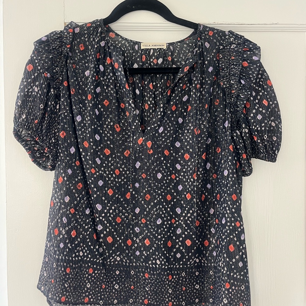Ulla Johnson Navy Blouse with Red and Purple Accents